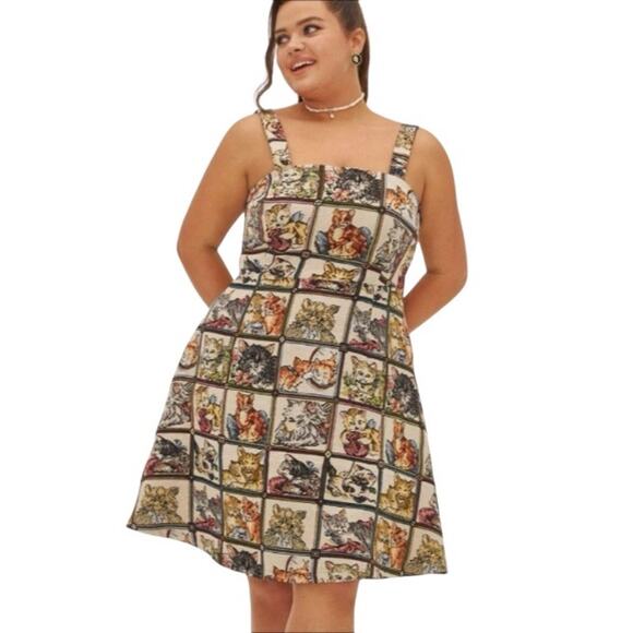 NWT Cider Curve Colorful Tapestry Cat Lover Dress Size 1X Plus Size - Picture 1 of 9